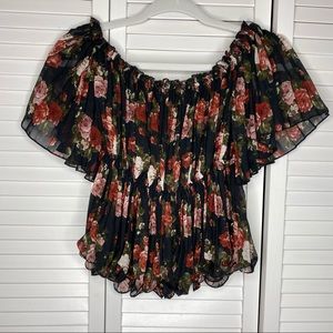 Mizumi Floral Off Shoulder Ruffle Top Size S/M